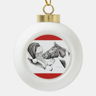 Christmas Horse and Santa Claus Ceramic Ball Christmas Ornament