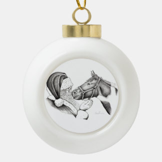 Christmas Horse and Santa Claus Ceramic Ball Christmas Ornament