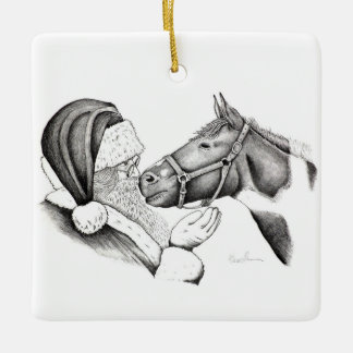Christmas Horse and Santa Claus Ceramic Ornament