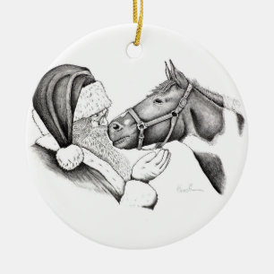 Christmas Horse and Santa Claus Ceramic Tree Decoration