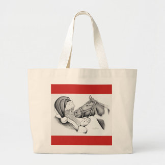 Christmas Horse and Santa Claus Large Tote Bag