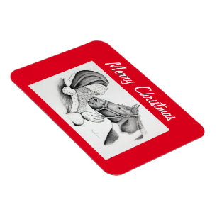 Christmas Horse and Santa Claus Magnet