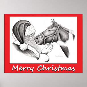 Christmas Horse and Santa Claus Poster