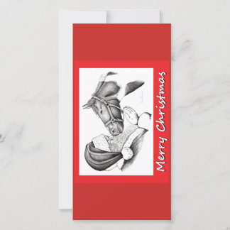 Christmas Horse and Santa Claus Thank You Card