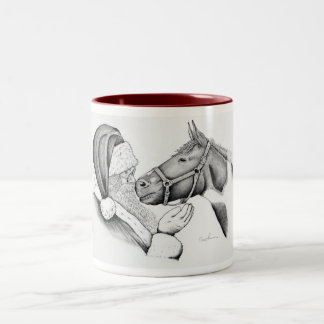 Christmas Horse and Santa Claus Two-Tone Coffee Mug