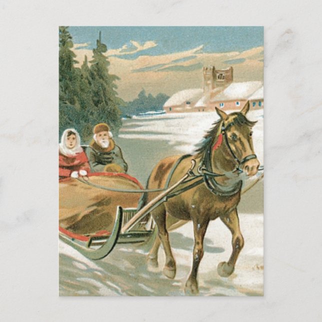 Christmas Horse and Sleigh Holiday Postcard (Front)