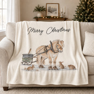 Christmas Horse Animals Winter Fleece Blanket