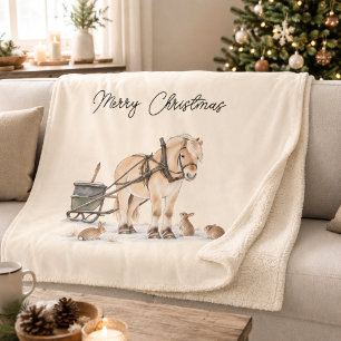 Christmas Horse Animals Winter Sherpa Blanket