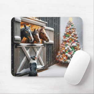 Christmas Horse Barn With Tree Mouse Mat
