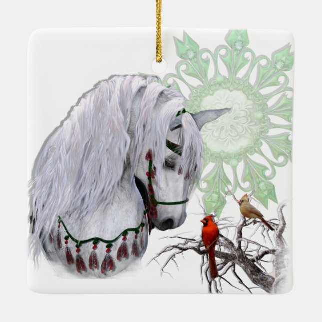 Christmas Horse & Cardinals 2-sided Ornament (Back)