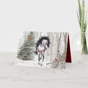 Christmas Horse & Cardinals Folded Greeting Card
