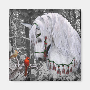 Christmas Horse & Cardinals Magnet