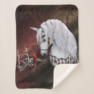 Christmas Horse & Cardinals Sherpa Blanket