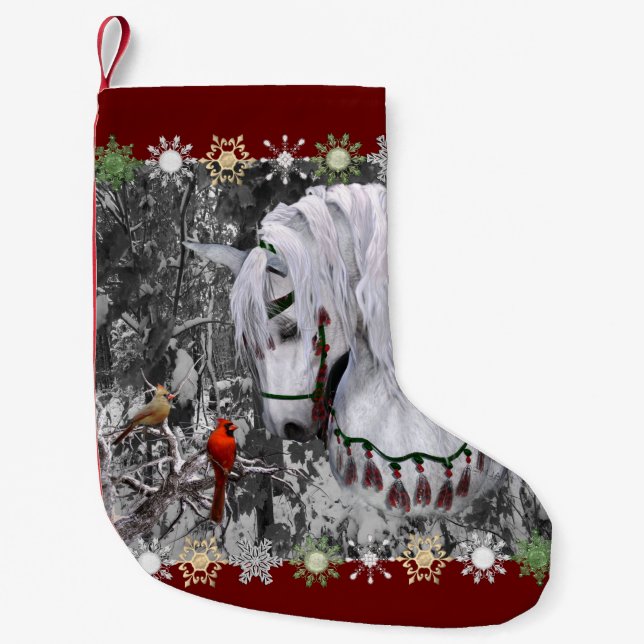 Christmas Horse & Cardinals Stocking (Front)
