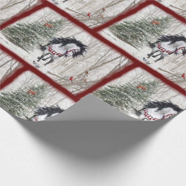 Christmas Horse & Cardinals Wrapping Paper (Corner)
