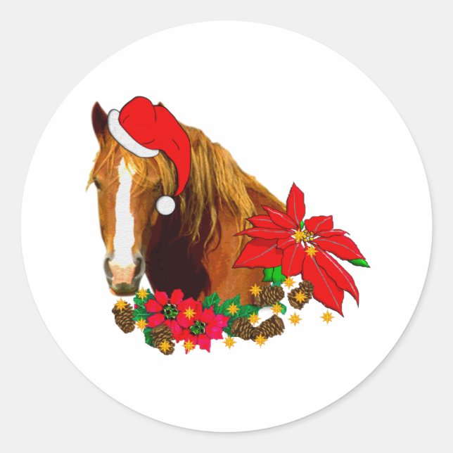 Christmas Horse Classic Round Sticker (Front)