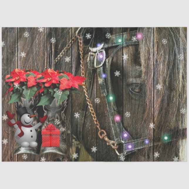 Christmas Horse Cowboy boots Poinsettia snowman   Tissue Paper (Front)