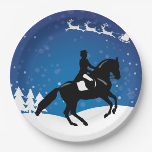 Christmas Horse Dressage Winter Paper Plate
