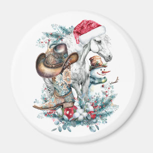 Christmas horse in Santa hat cowgirl cowboy boots  Magnet
