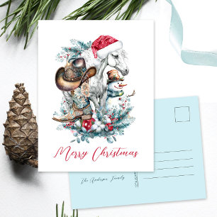 Christmas horse in Santa hat cowgirl cowboy boots Postcard