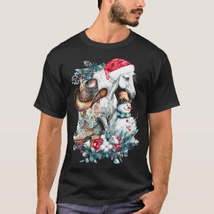 Christmas Horse In Santa Hat Cowgirl Cowboy Boots T-Shirt