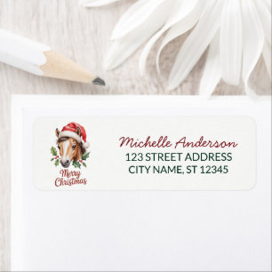 Christmas horse in Santa hat Return Address