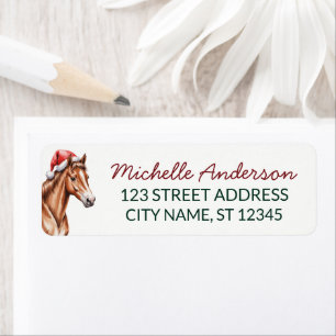 Christmas horse in Santa hat Return Address