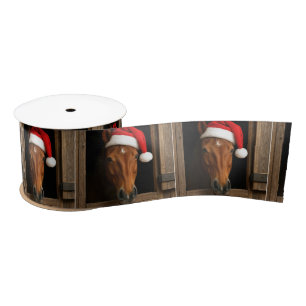 Christmas Horse In Stable Window Satin Ribbon