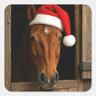Christmas Horse In Stable Window Square Sticker