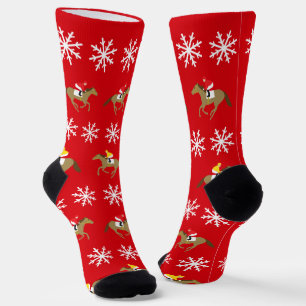 Christmas Horse Racing Red Socks