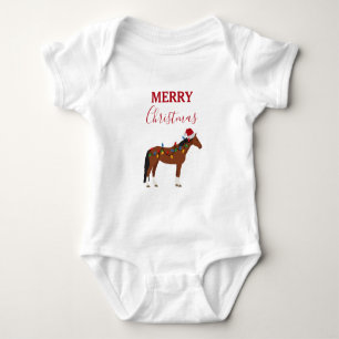 Christmas Horse Santa Hat Xmas Lights   Baby Bodysuit
