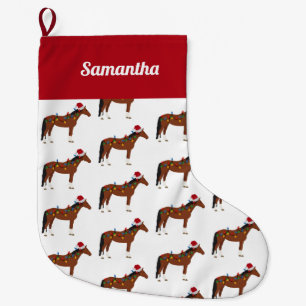 Christmas Horse Santa Hat Xmas Lights Custom Name Large Christmas Stocking