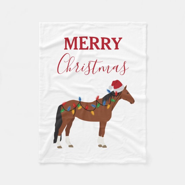 Christmas Horse Santa Hat Xmas Lights   Fleece Blanket (Front)