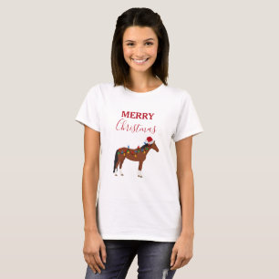 Christmas Horse Santa Hat Xmas Lights   T-Shirt