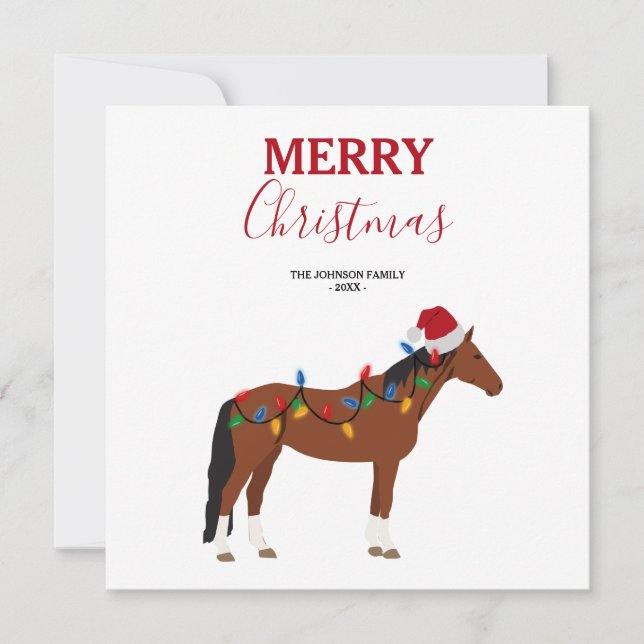 Christmas Horse Santa Hat Xmas Lights Xmas  Holiday Card (Front)
