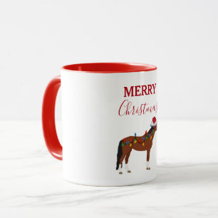 Christmas Horse Santa Hat Xmas Lights Xmas  Mug