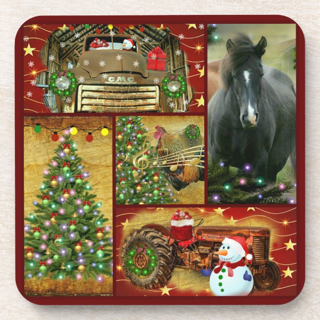 Christmas Horse Snowman truck tractor Coaster (Front)