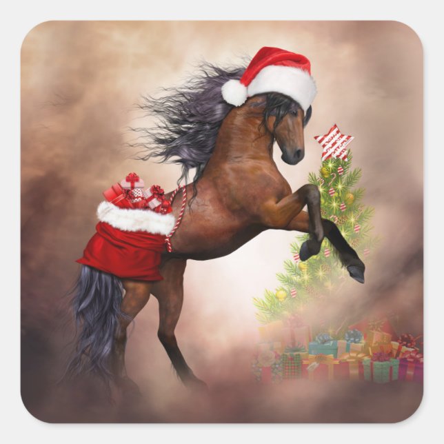 Christmas Horse Square Sticker (Front)