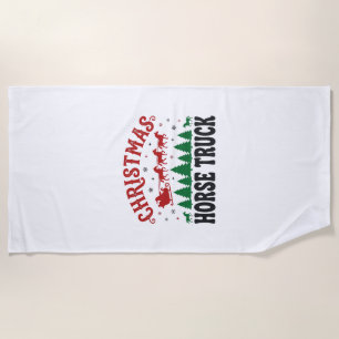 Christmas Horse Truck Western Santa Sleigh Design Beach Towel