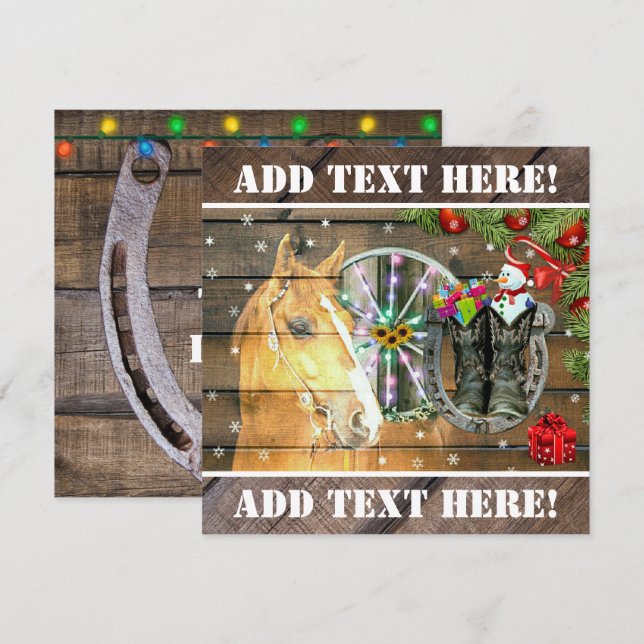 Christmas Horse Wagon Wheel Cowboy Boots Garland Announcement (Front/Back)