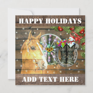 Christmas Horse Wagon Wheel Cowboy Boots Garland Card
