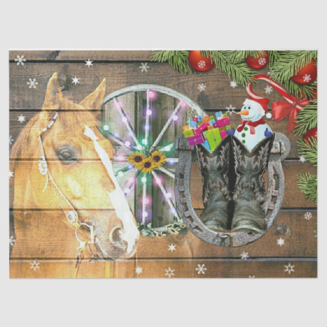 Christmas Horse Wagon Wheel Cowboy Boots Garland Tissue Paper (Front)