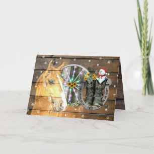 Christmas Horse Wagon Wheel Cowboy Boots Horseshoe Holiday Card