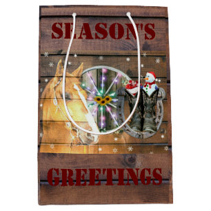 Christmas Horse Wagon Wheel Cowboy Boots Horseshoe Medium Gift Bag