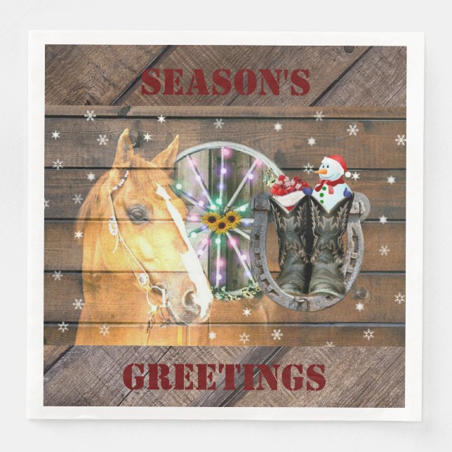 Christmas Horse Wagon Wheel Cowboy Boots Horseshoe Napkin (Front)