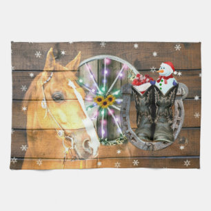 Christmas Horse Wagon Wheel Cowboy Boots Horseshoe Tea Towel