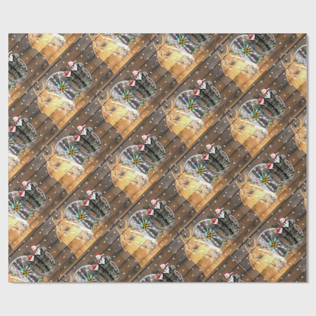 Christmas Horse Wagon Wheel Cowboy Boots Horseshoe Wrapping Paper (Flat)