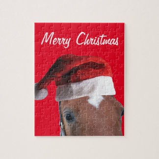 Christmas Horse wearing a Santa Claus Hat Jigsaw Puzzle