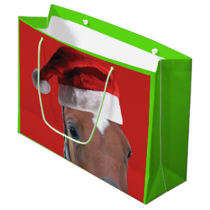 Christmas Horse wearing a Santa Claus Hat Large Gift Bag