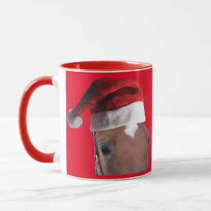 Christmas Horse wearing a Santa Claus Hat Mug